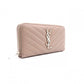 YVES SAINT LAURENT V-Stitch Cassandra Long Wallet, Leather, Beige, Silver Hardware
