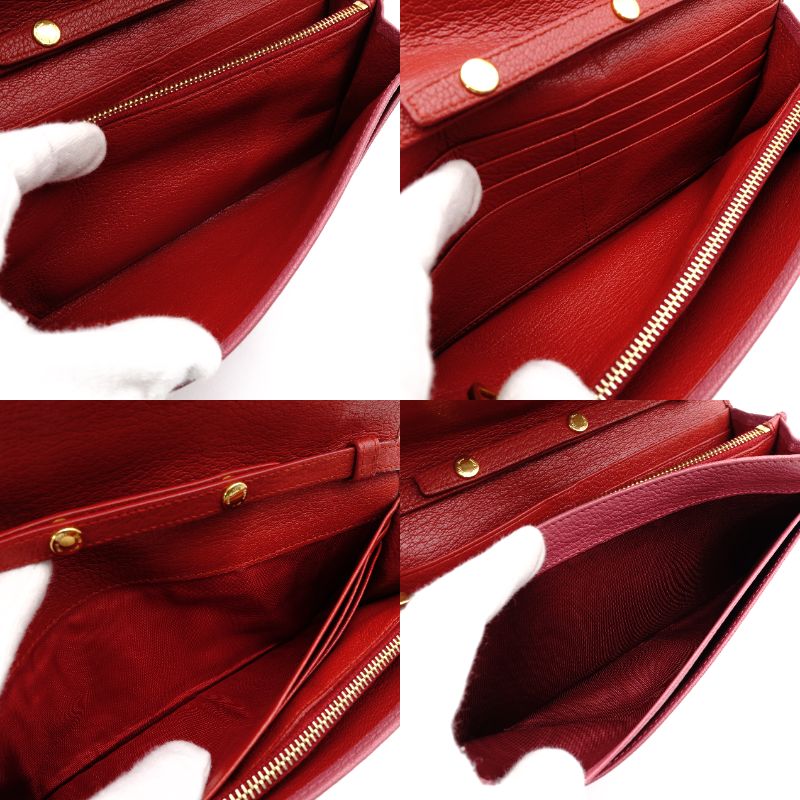 MIU MIU Madras Shoulder Bag Red × Pink Chain Wallet Leather Wallet Red Long Wallet R801090