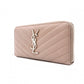 YVES SAINT LAURENT V-Stitch Cassandra Long Wallet, Leather, Beige, Silver Hardware