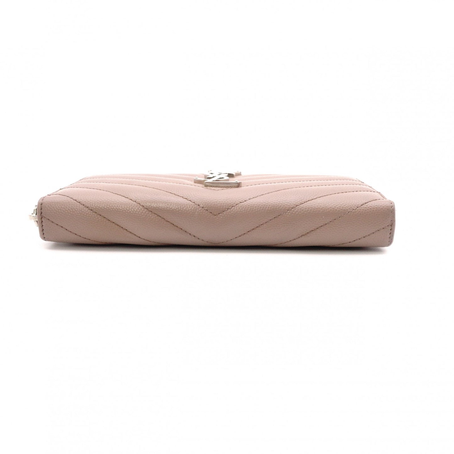 YVES SAINT LAURENT V-Stitch Cassandra Long Wallet, Leather, Beige, Silver Hardware