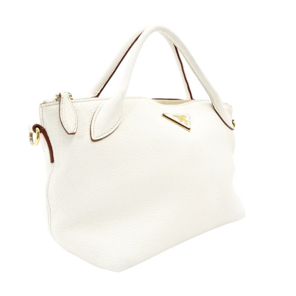 PRADA Leather Handbag White 2-Way Shoulder Bag White Triangle Logo 7-12-228