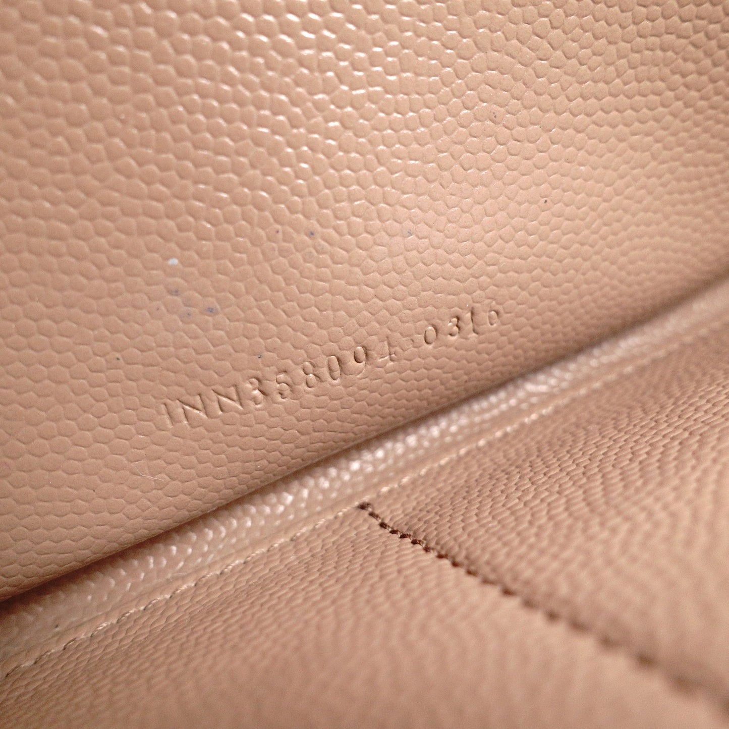 YVES SAINT LAURENT V-Stitch Cassandra Long Wallet, Leather, Beige, Silver Hardware