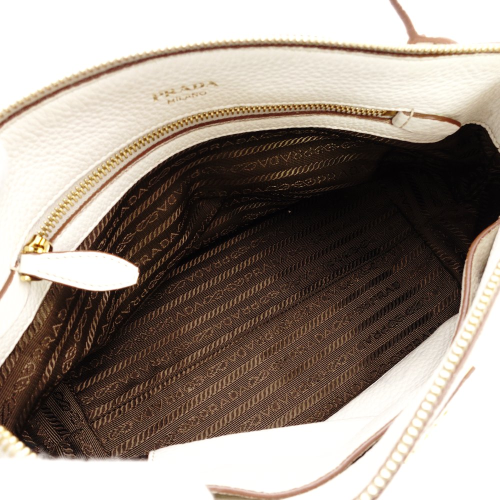 PRADA Leather Handbag White 2-Way Shoulder Bag White Triangle Logo 7-12-228