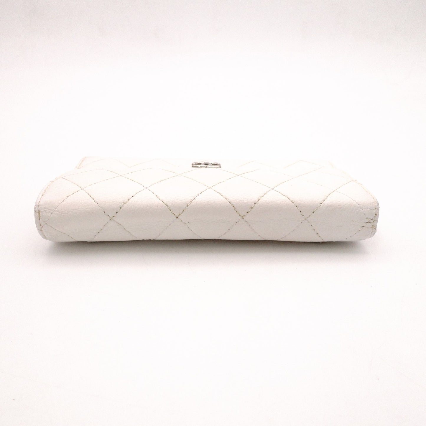 CHANEL Matelassé Long Wallet, Leather, White Caviar Skin, Flap Wallet, Silver Hardware