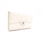 CHANEL Matelassé Long Wallet, Leather, White Caviar Skin, Flap Wallet, Silver Hardware