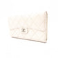 CHANEL Matelassé Long Wallet, Leather, White Caviar Skin, Flap Wallet, Silver Hardware