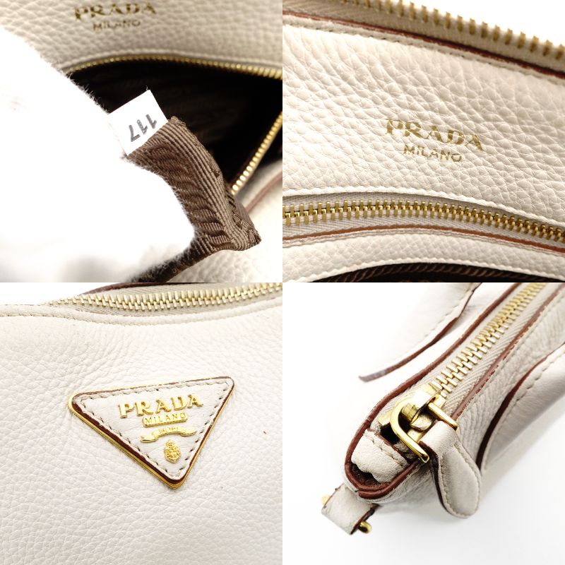 PRADA Leather Handbag White 2-Way Shoulder Bag White Triangle Logo 7-12-228