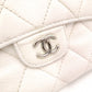 CHANEL Matelassé Long Wallet, Leather, White Caviar Skin, Flap Wallet, Silver Hardware