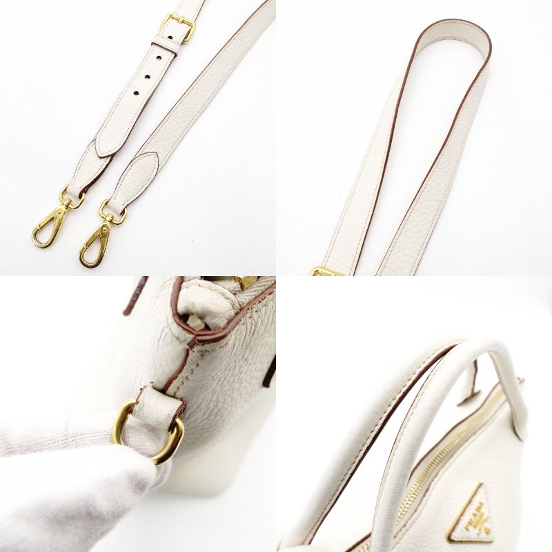 PRADA Leather Handbag White 2-Way Shoulder Bag White Triangle Logo 7-12-228