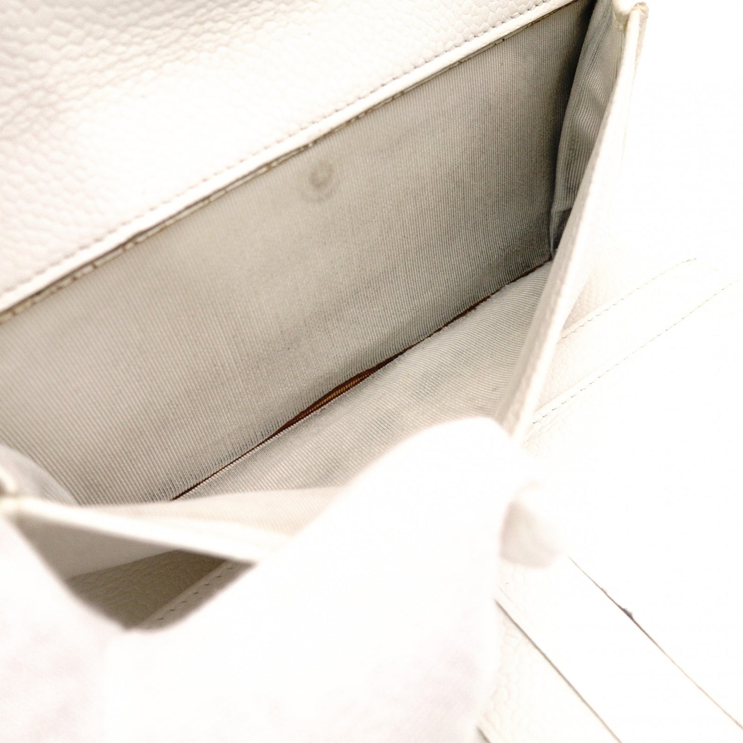 CHANEL Matelassé Long Wallet, Leather, White Caviar Skin, Flap Wallet, Silver Hardware