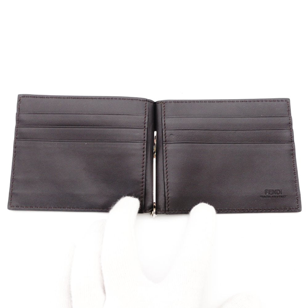 FENDI Zucca Fold Wallet Brown Men's Billfold Card Case Money Clip PVC Leather R801138