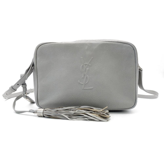 Saint Laurent Shoulder Bag Leather YSL Gray Crossbody Tassel Logo 7-12-227