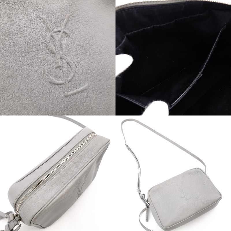 Saint Laurent Shoulder Bag Leather YSL Gray Crossbody Tassel Logo 7-12-227