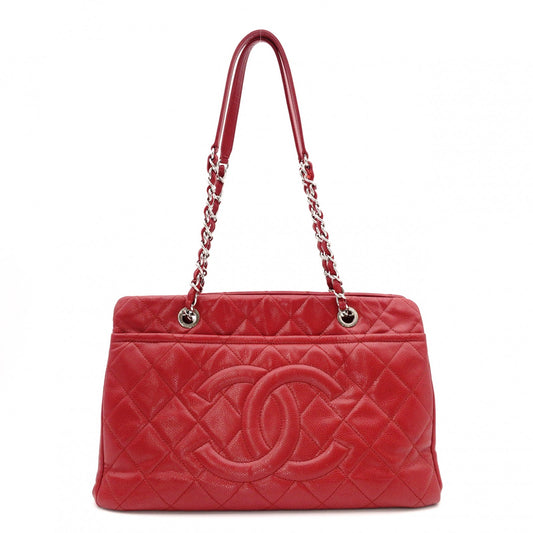 CHANEL Matelassé Shoulder Bag, Leather, Red Caviar Skin, Silver Hardware
