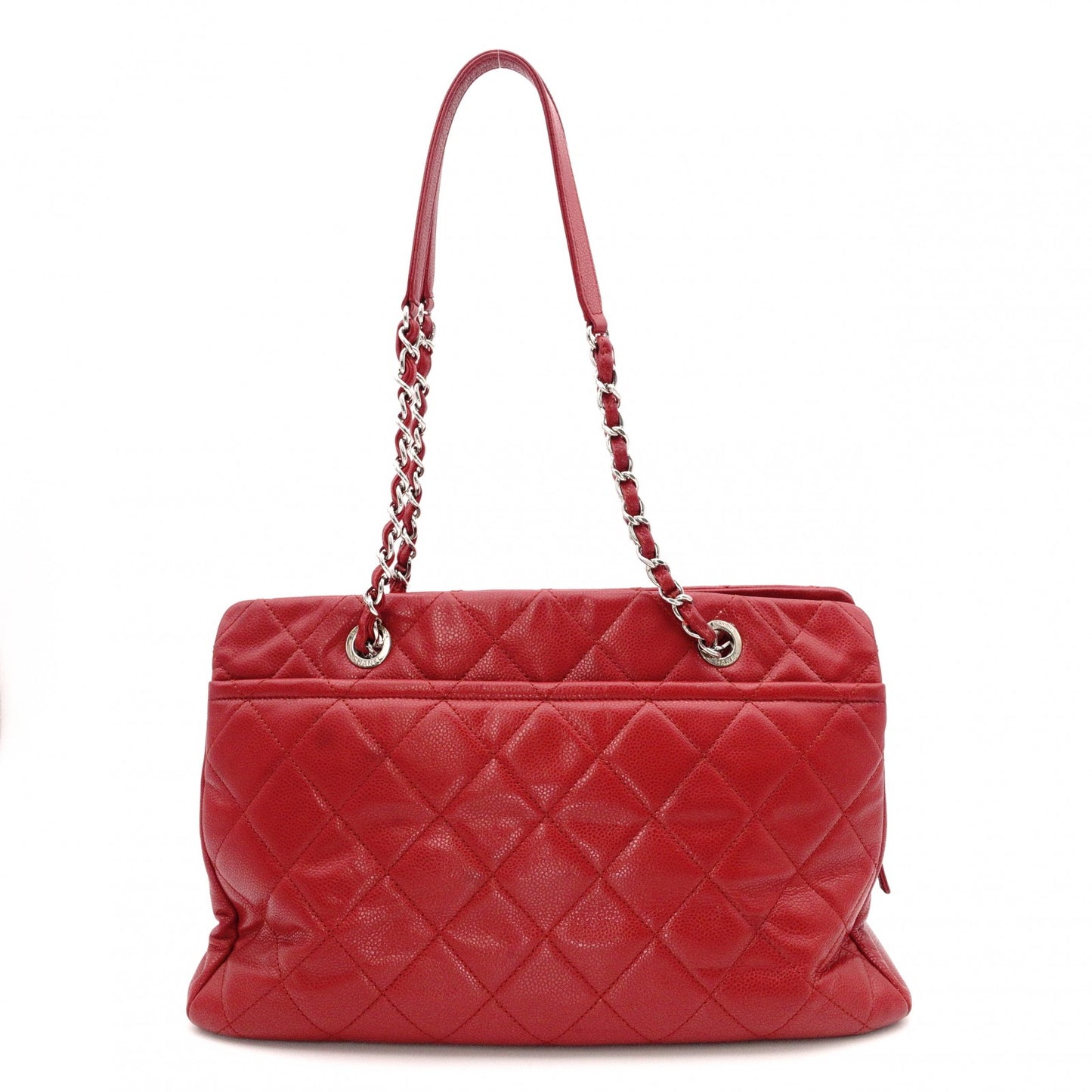 CHANEL Matelassé Shoulder Bag, Leather, Red Caviar Skin, Silver Hardware