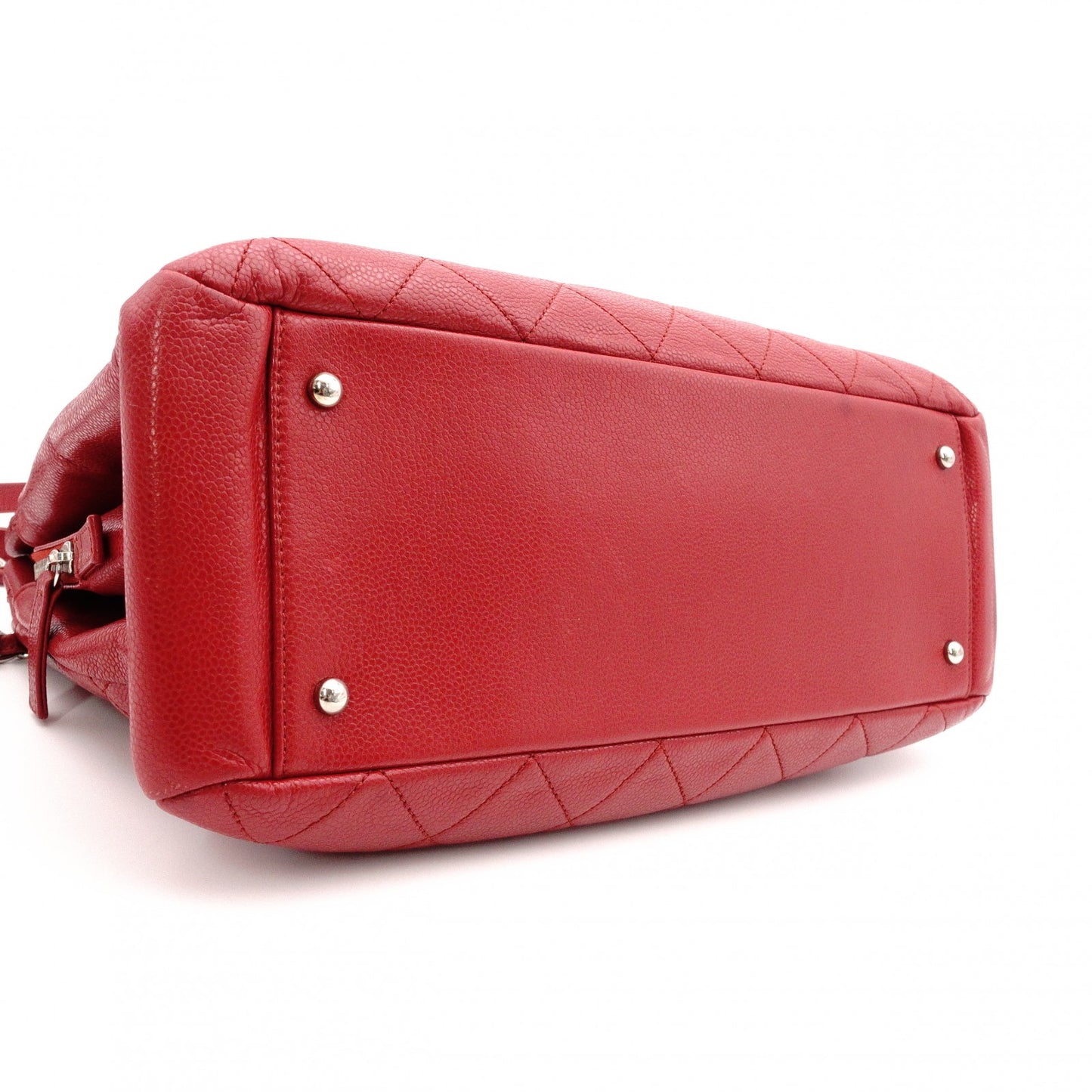CHANEL Matelassé Shoulder Bag, Leather, Red Caviar Skin, Silver Hardware