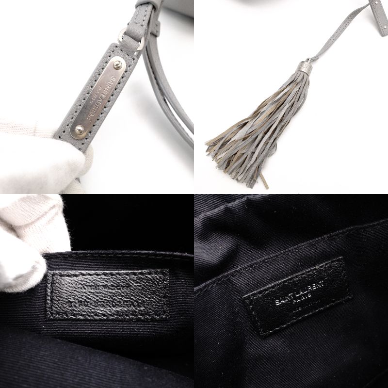 Saint Laurent Shoulder Bag Leather YSL Gray Crossbody Tassel Logo 7-12-227