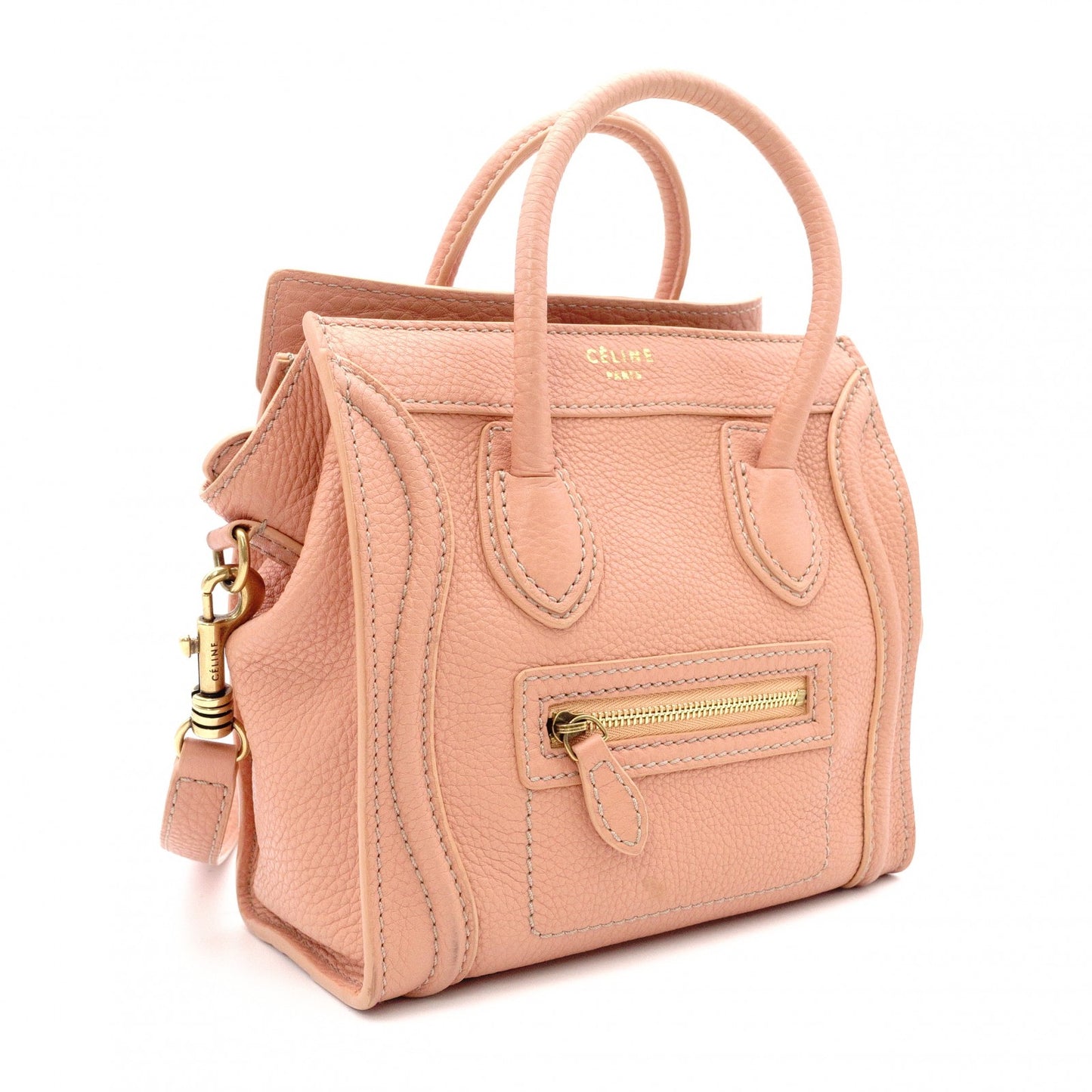 CELINE Luggage Nano Shopper Handbag, Leather, Coral Orange, 2-Way Crossbody