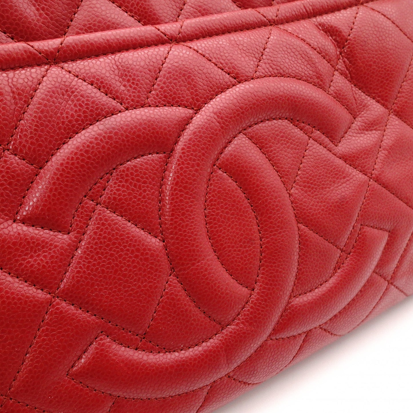 CHANEL Matelassé Shoulder Bag, Leather, Red Caviar Skin, Silver Hardware