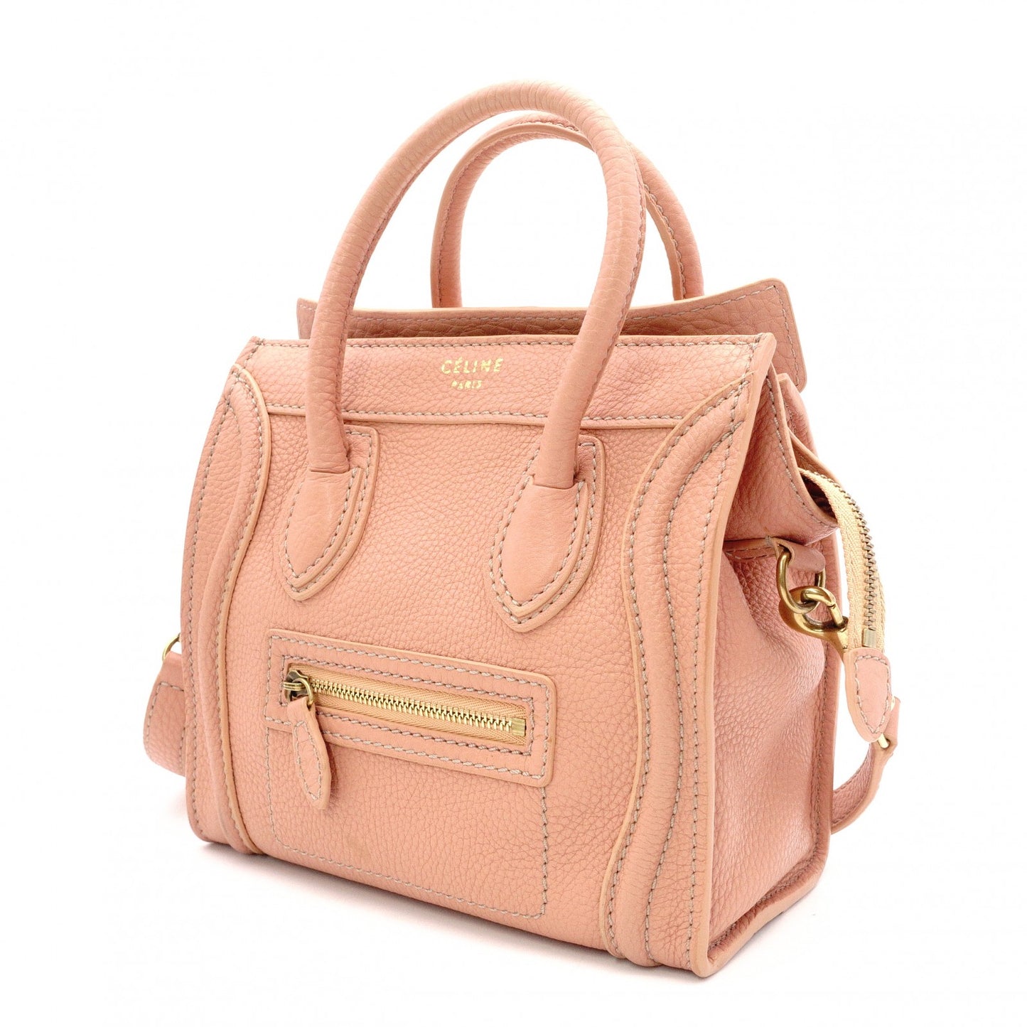 CELINE Luggage Nano Shopper Handbag, Leather, Coral Orange, 2-Way Crossbody