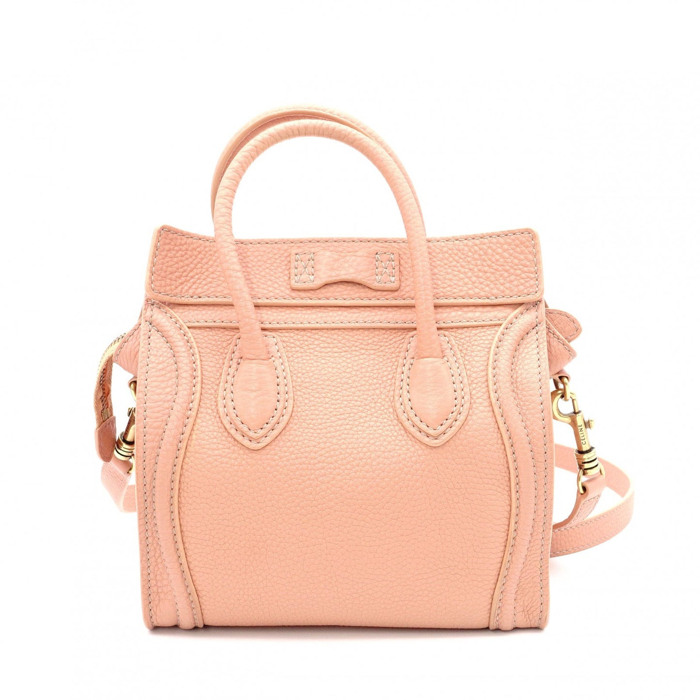 CELINE Luggage Nano Shopper Handbag, Leather, Coral Orange, 2-Way Crossbody