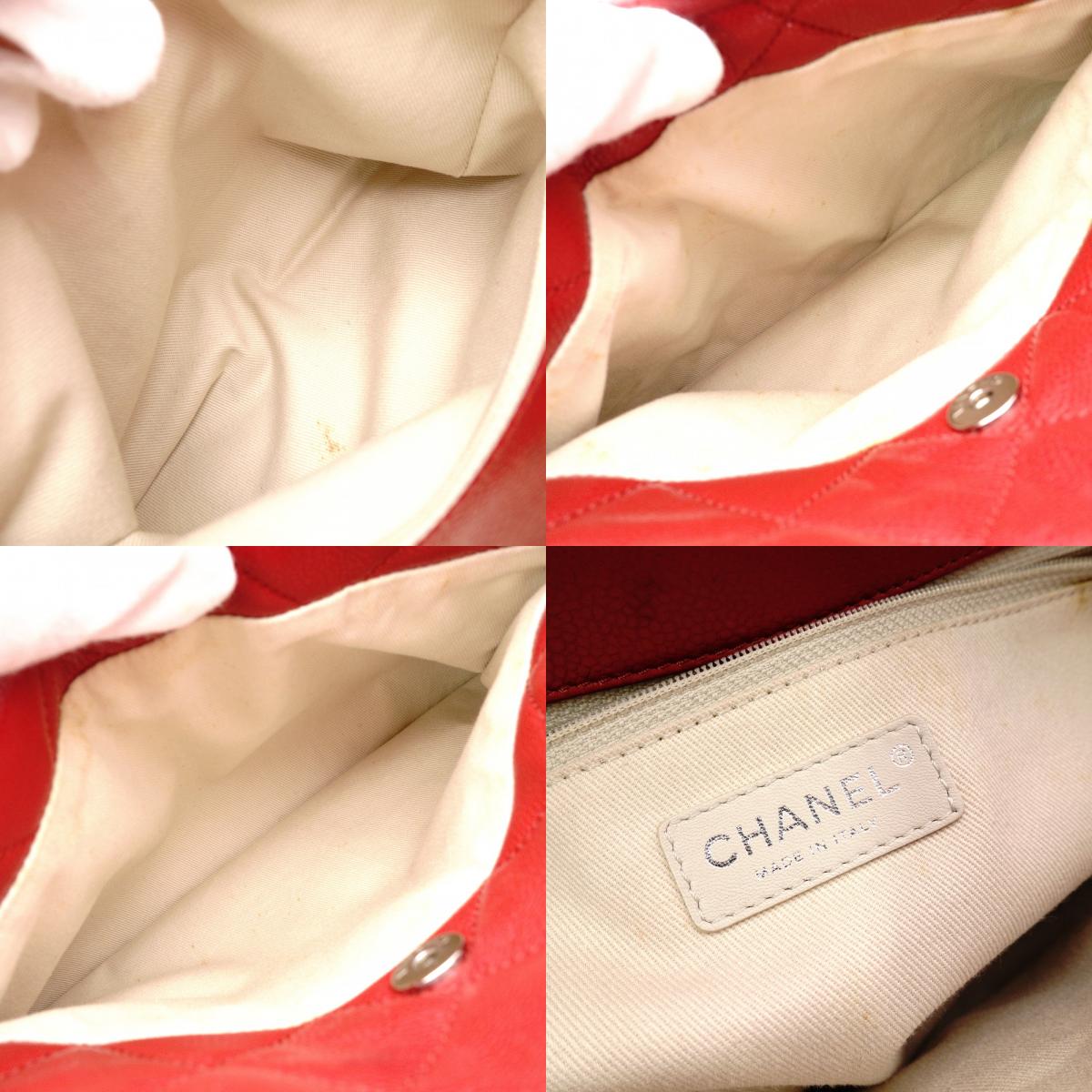 CHANEL Matelassé Shoulder Bag, Leather, Red Caviar Skin, Silver Hardware