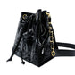 CHANEL Chain Shoulder Bag Drawstring Pouch Patent Leather Black Leather Coco Logo Black Gold Hardware 7-10-999