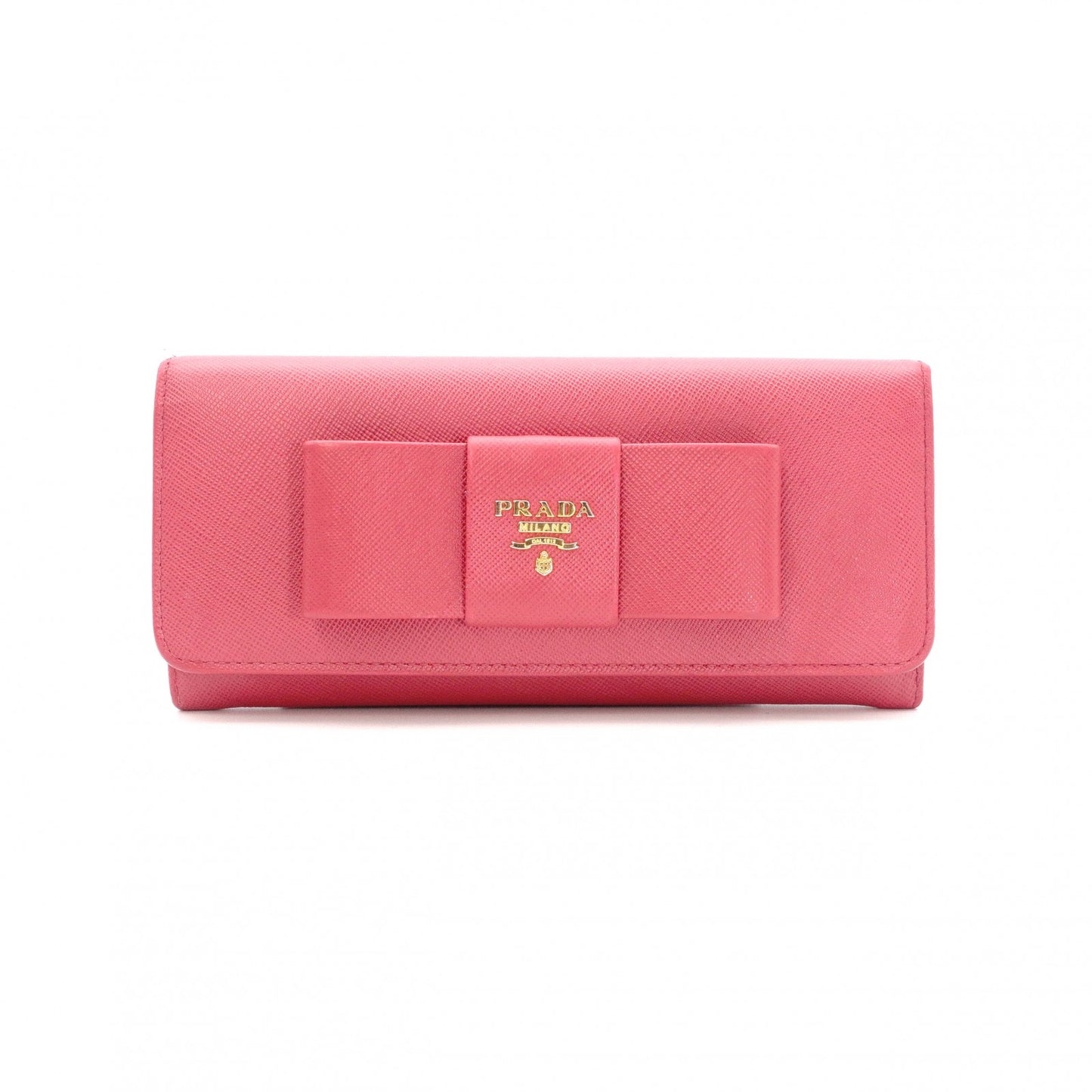 PRADA Ribbon Saffiano Long Wallet, Leather, Pink Ribbon, Gold Hardware