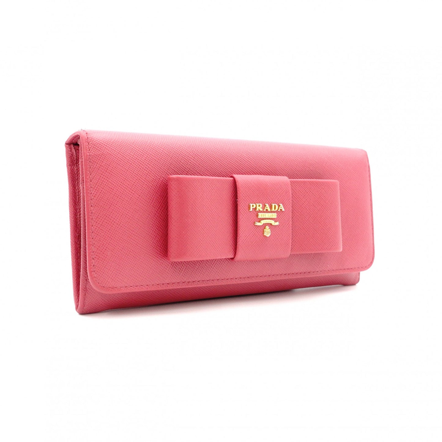 PRADA Ribbon Saffiano Long Wallet, Leather, Pink Ribbon, Gold Hardware