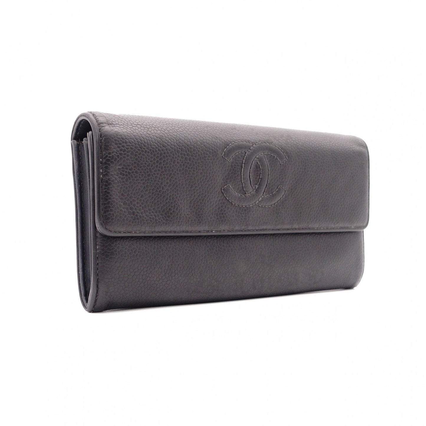 CHANEL Coco Mark Caviar Skin Long Wallet, Leather, Black, Coco Mark, CC Logo, Wallet