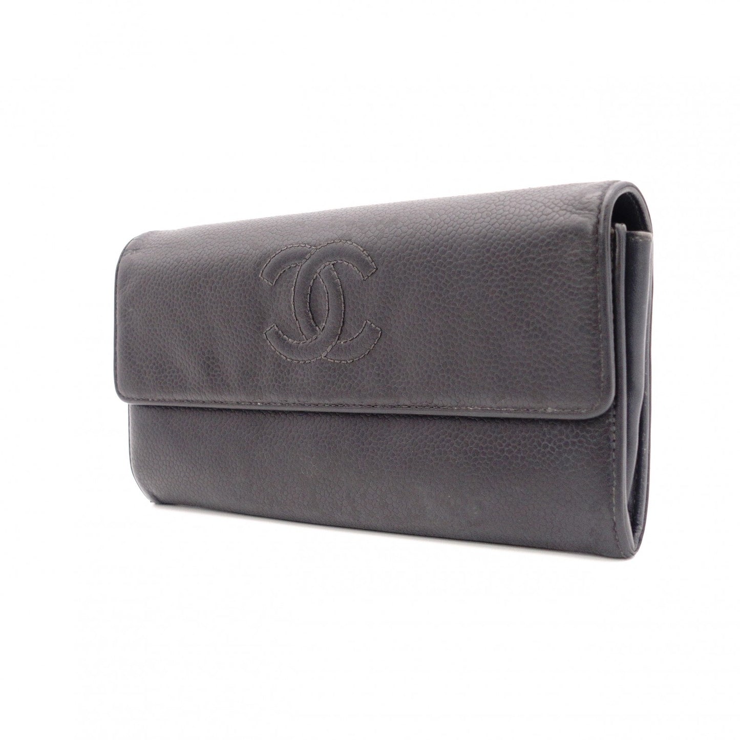 CHANEL Coco Mark Caviar Skin Long Wallet, Leather, Black, Coco Mark, CC Logo, Wallet