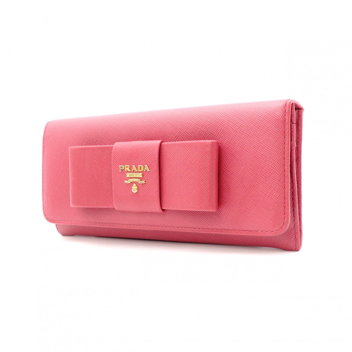 PRADA Ribbon Saffiano Long Wallet, Leather, Pink Ribbon, Gold Hardware