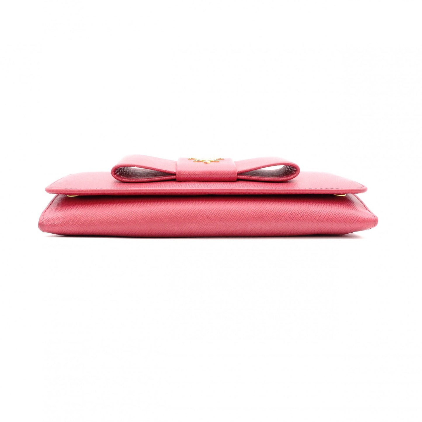 PRADA Ribbon Saffiano Long Wallet, Leather, Pink Ribbon, Gold Hardware