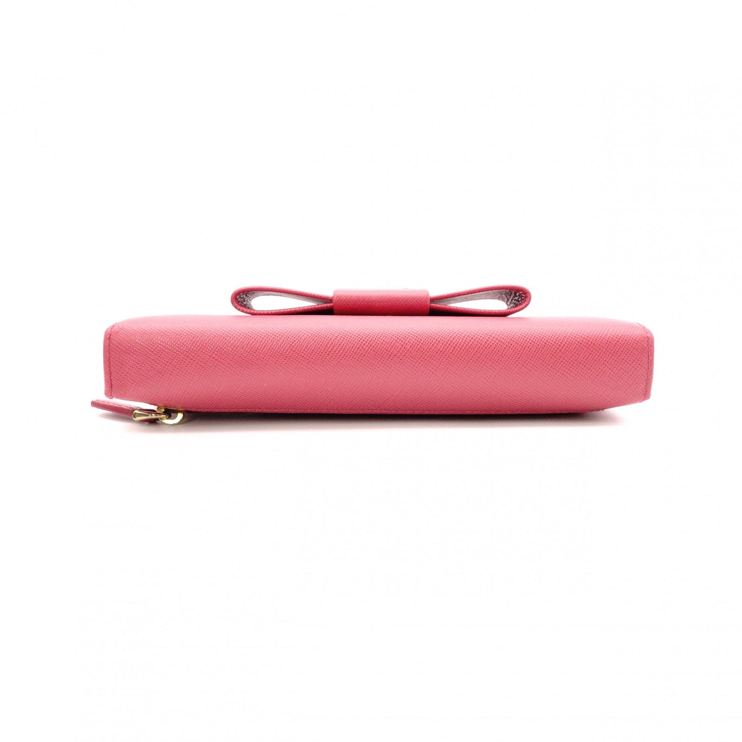 PRADA Ribbon Saffiano Long Wallet, Leather, Pink Ribbon, Gold Hardware