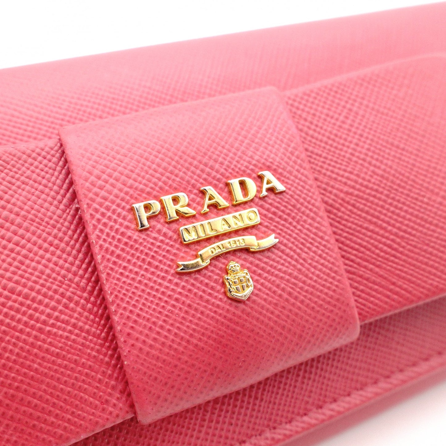 PRADA Ribbon Saffiano Long Wallet, Leather, Pink Ribbon, Gold Hardware