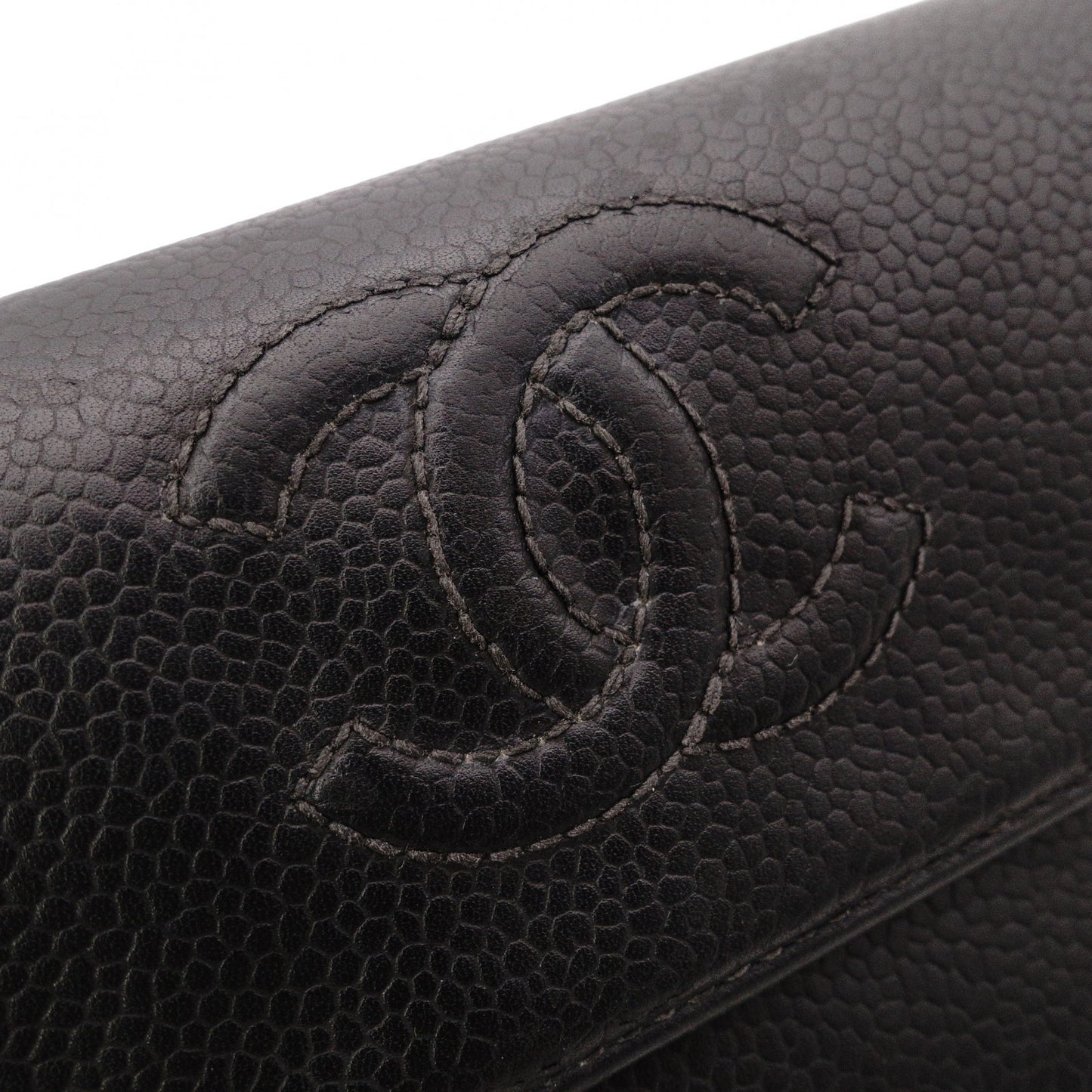 CHANEL Coco Mark Caviar Skin Long Wallet, Leather, Black, Coco Mark, CC Logo, Wallet