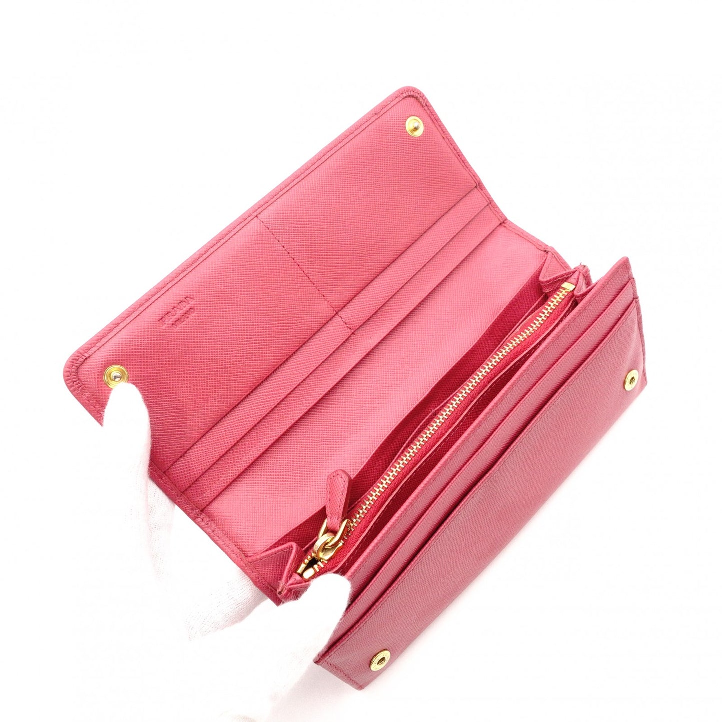 PRADA Ribbon Saffiano Long Wallet, Leather, Pink Ribbon, Gold Hardware