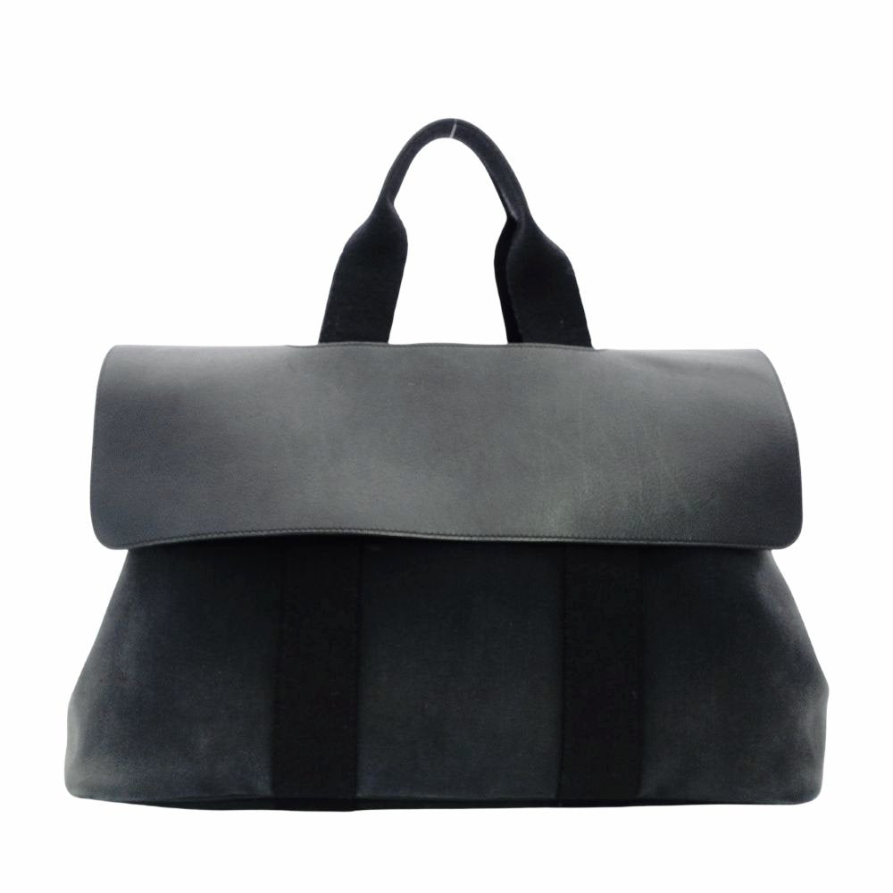 HERMES Valparaiso MM Tote Bag Black Canvas Leather Black Handbag R801121