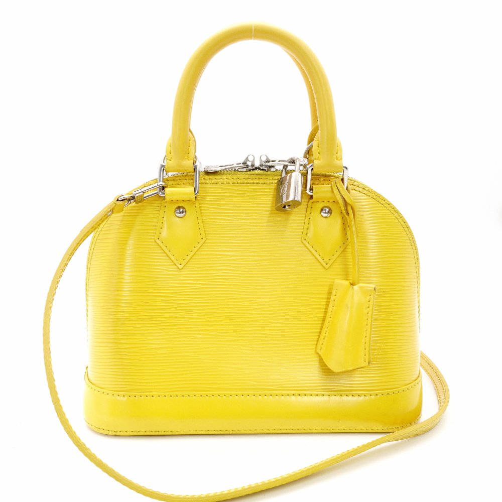 LOUIS VUITTON Epi Alma BB Handbag 2-Way Yellow Leather Crossbody Silver Hardware R81170