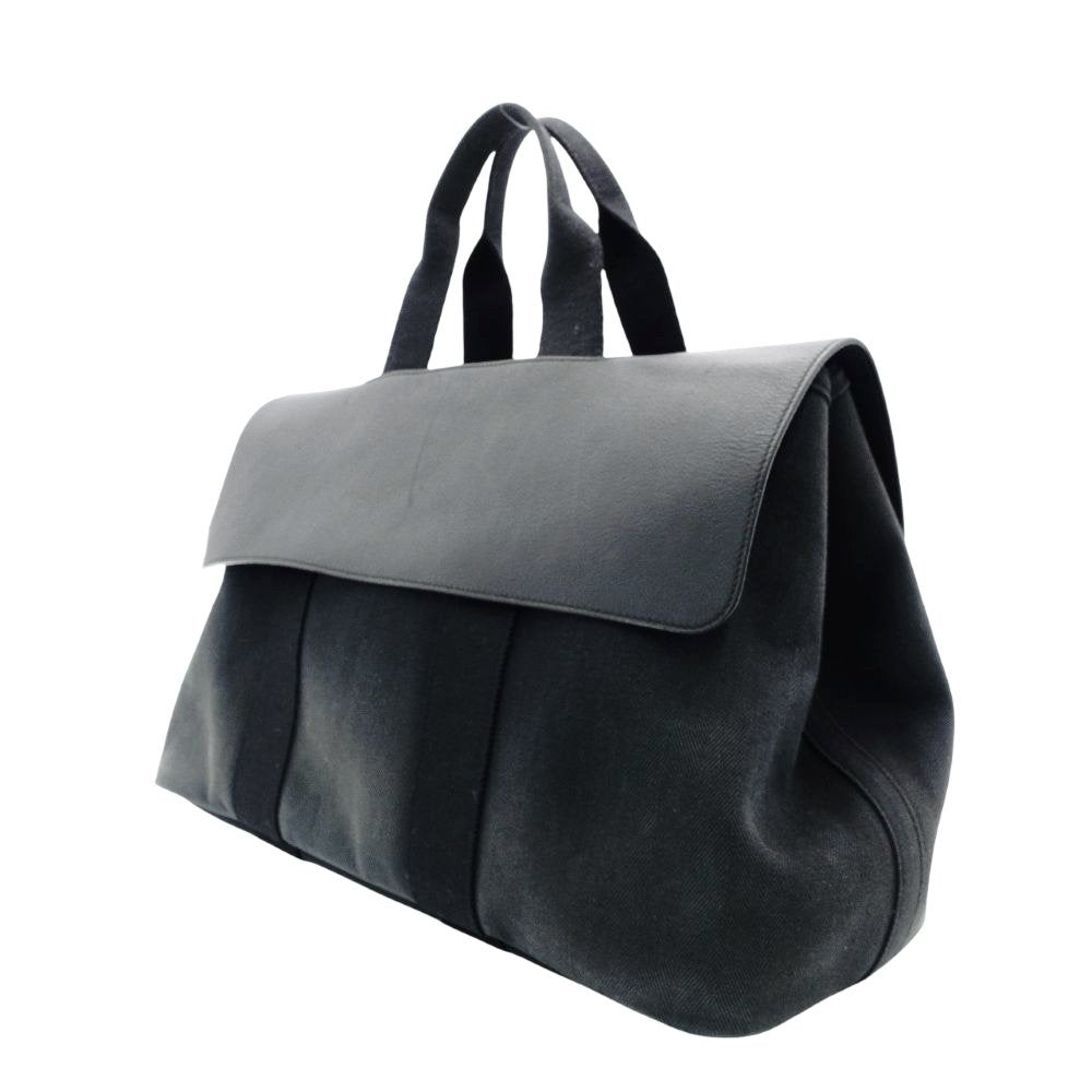 HERMES Valparaiso MM Tote Bag Black Canvas Leather Black Handbag R801121
