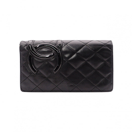 CHANEL Lambskin Cambon Line Long Wallet, Leather, Black and Pink, CC Logo