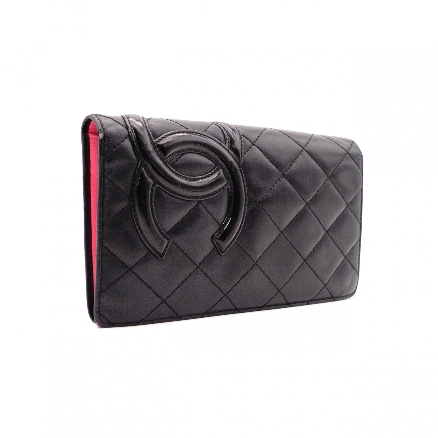 CHANEL Lambskin Cambon Line Long Wallet, Leather, Black and Pink, CC Logo