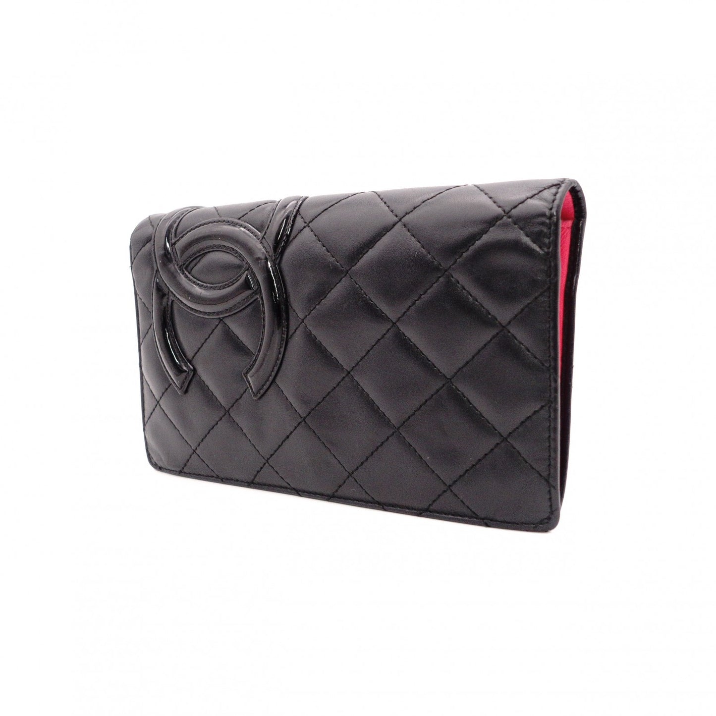 CHANEL Lambskin Cambon Line Long Wallet, Leather, Black and Pink, CC Logo