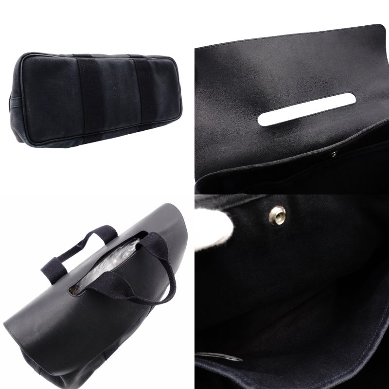 HERMES Valparaiso MM Tote Bag Black Canvas Leather Black Handbag R801121
