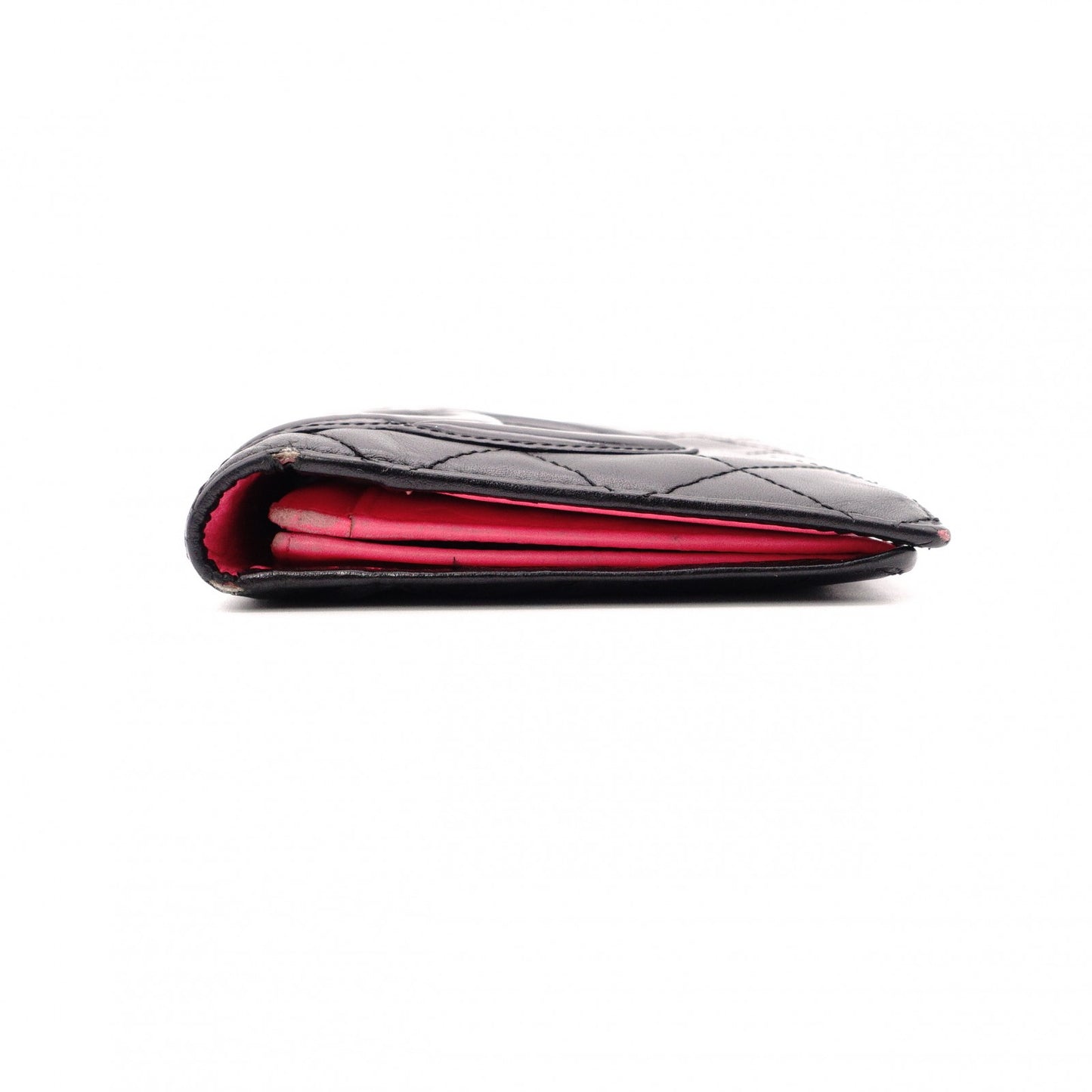 CHANEL Lambskin Cambon Line Long Wallet, Leather, Black and Pink, CC Logo
