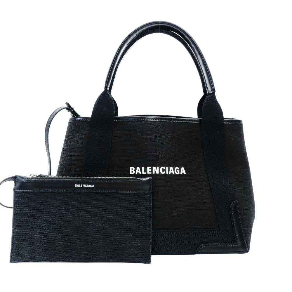 Balenciaga Navy Cabas S Size Black Canvas Black with Pouch Handbag 7-11-791