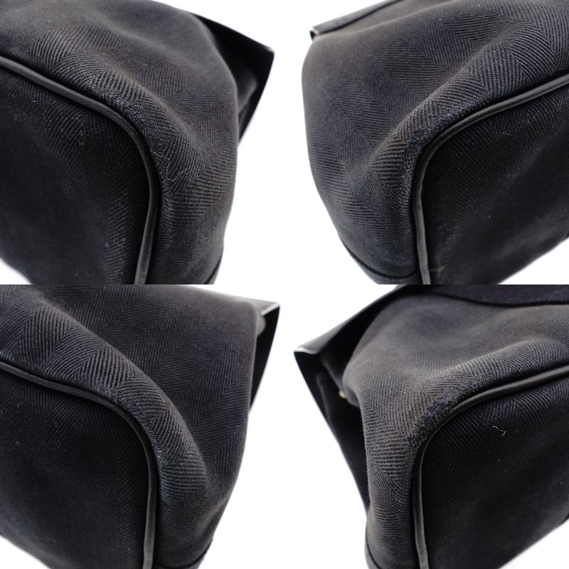 HERMES Valparaiso MM Tote Bag Black Canvas Leather Black Handbag R801121