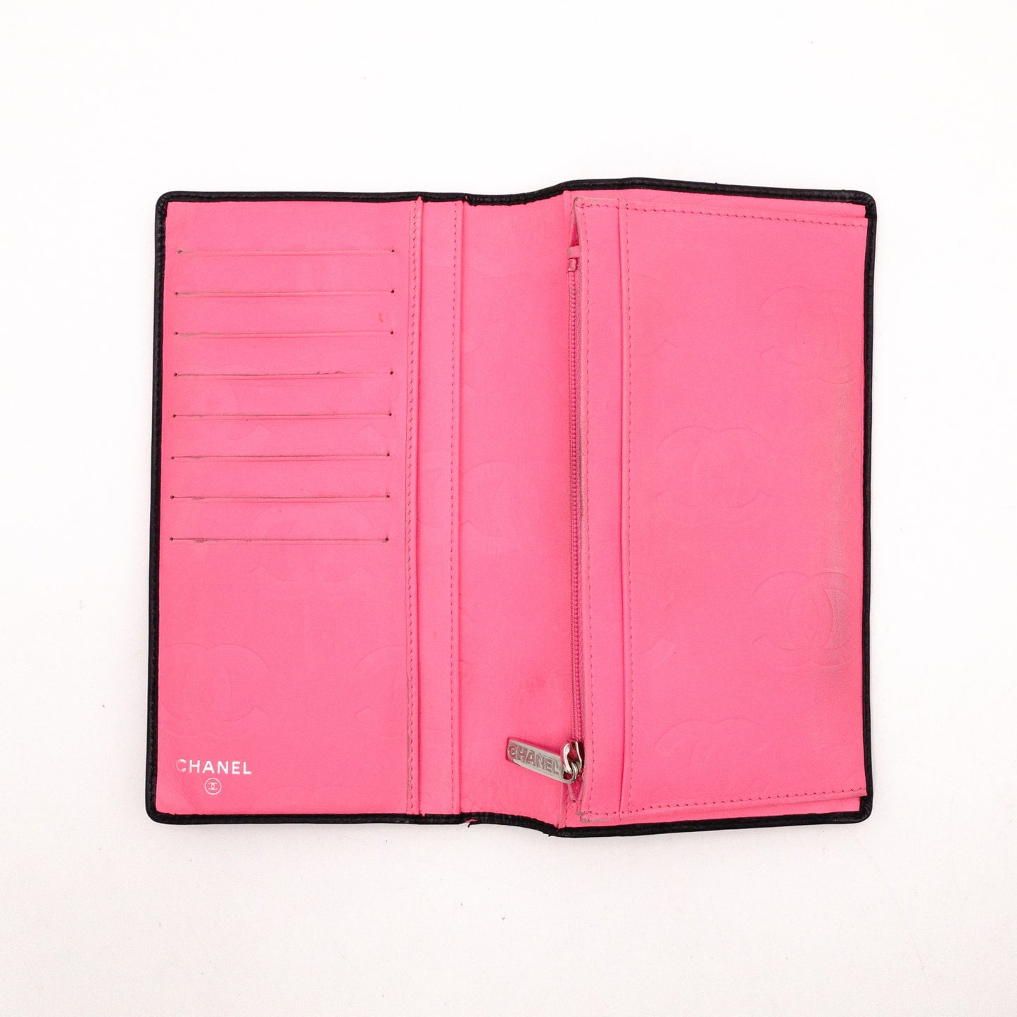 CHANEL Lambskin Cambon Line Long Wallet, Leather, Black and Pink, CC Logo