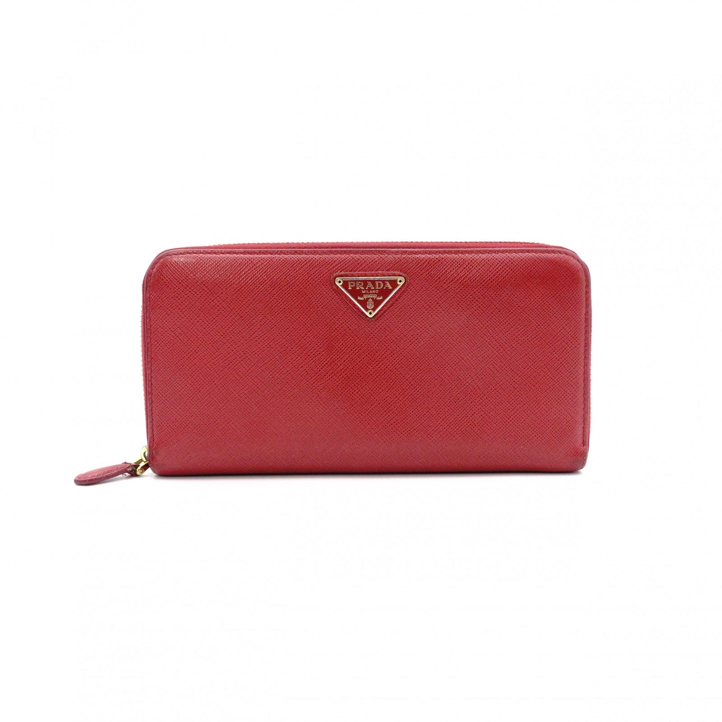 PRADA Saffiano Long Wallet, Leather, Red, Triangle Logo, Red with Gold Hardware