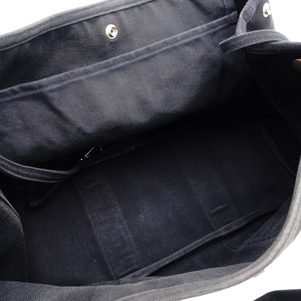 HERMES Valparaiso MM Tote Bag Black Canvas Leather Black Handbag R801121